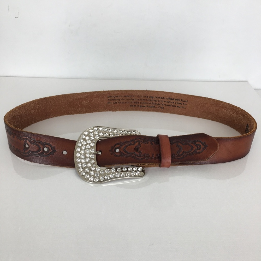 Leather Island by Bill Lavin Brown Tooled Leather Western Belt Women’s Size 30 - Picture 8 of 10